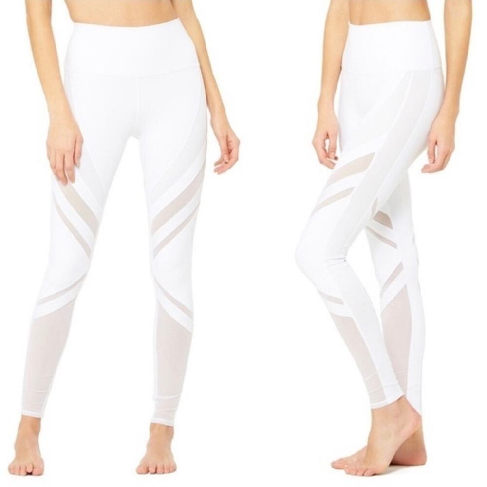 Alo Yoga XS Epic Legging White Compression Tight Workout Pant Gym Barre Mesh